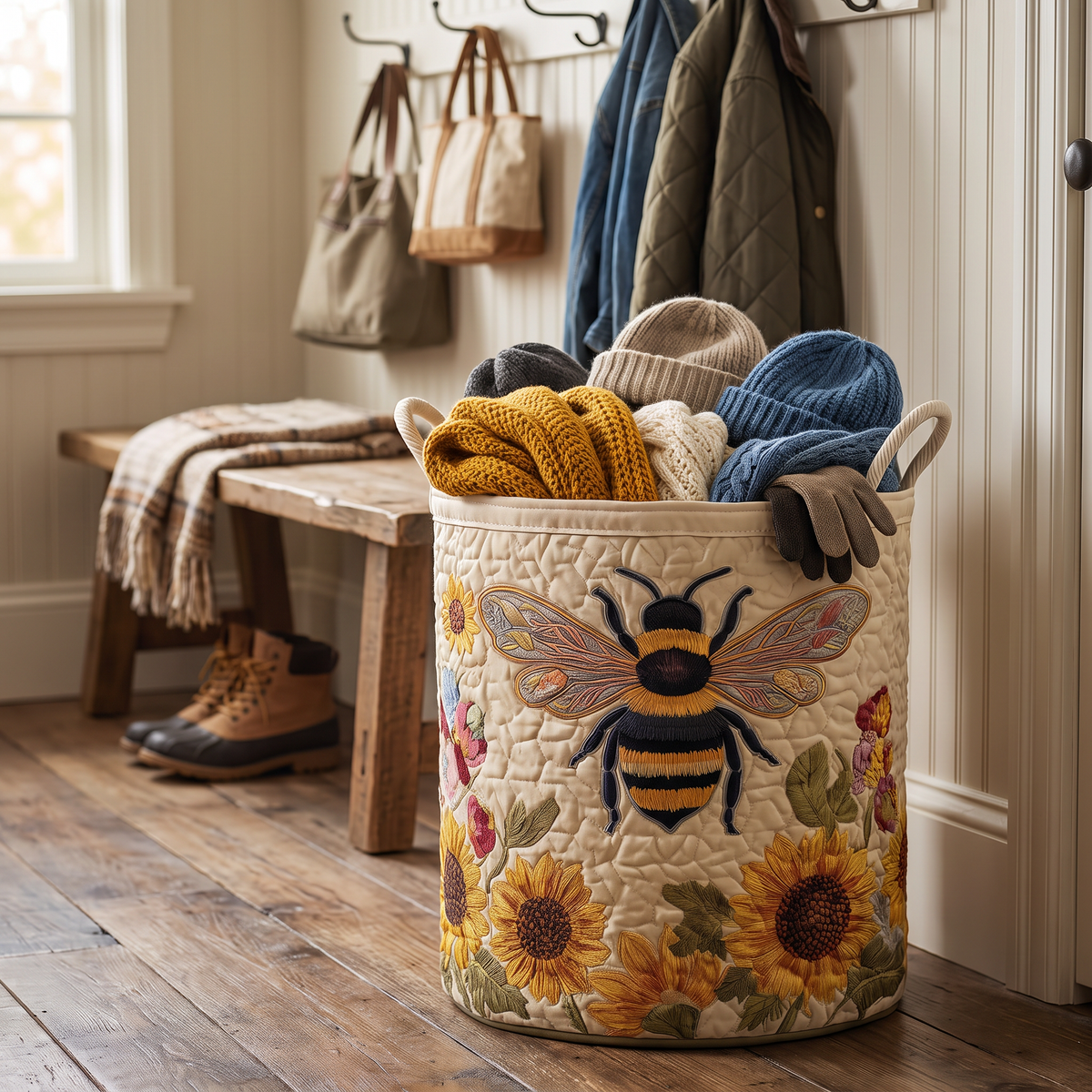 Quilted Laundry Basket - Cozy Bee