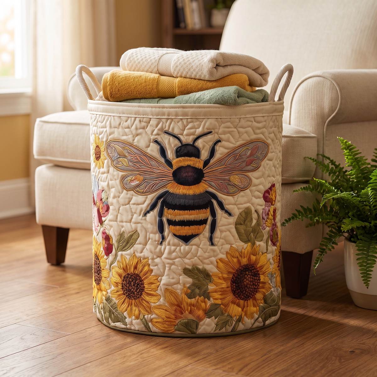 Quilted Laundry Basket - Cozy Bee