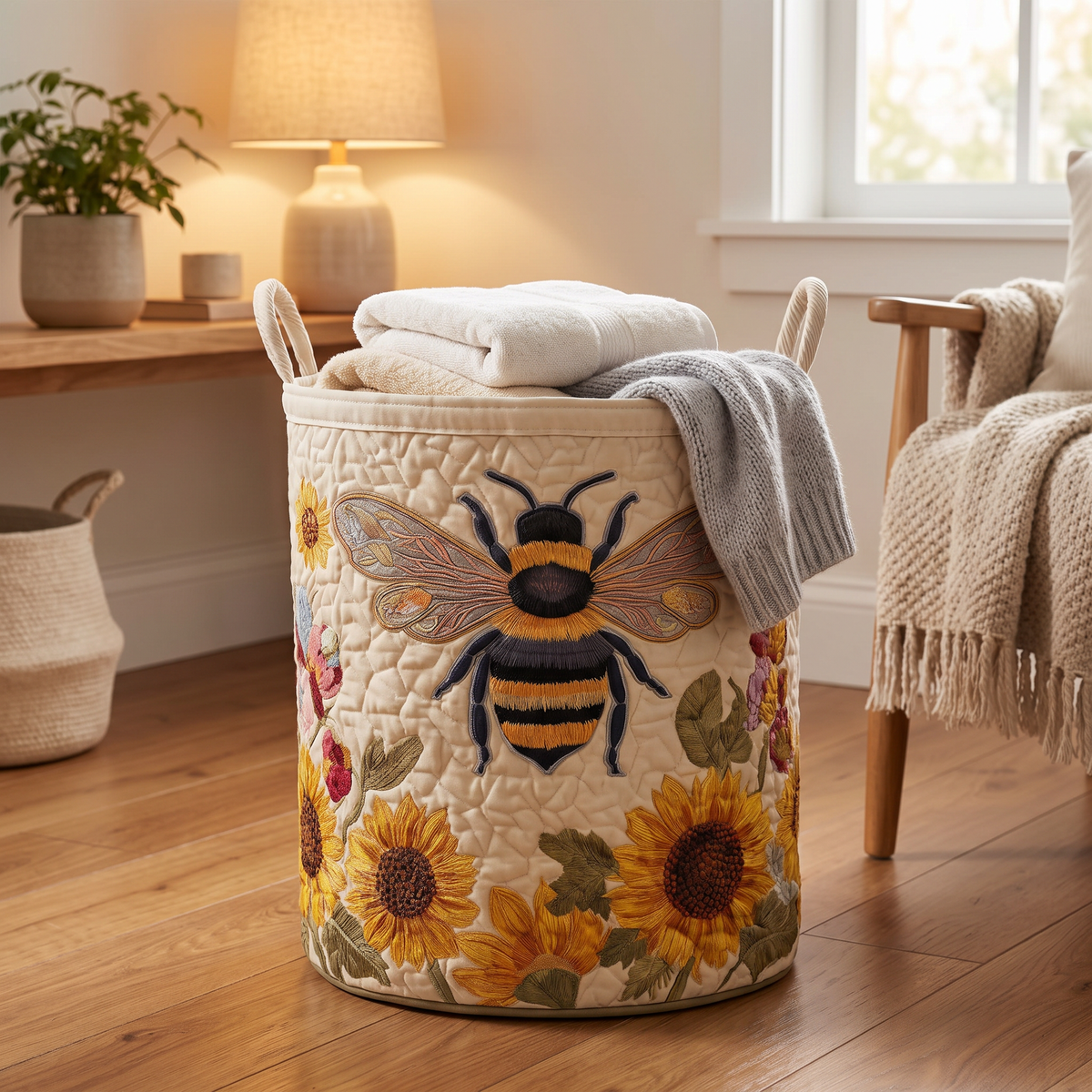 Quilted Laundry Basket - Cozy Bee