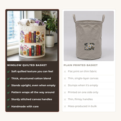 Quilted Laundry Basket - Cozy Cocoon compared with a plain printed basket