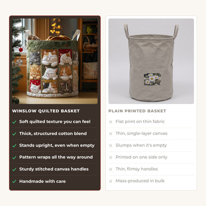 Quilted Laundry Basket - Cozy Cocoon II compared with a plain printed basket