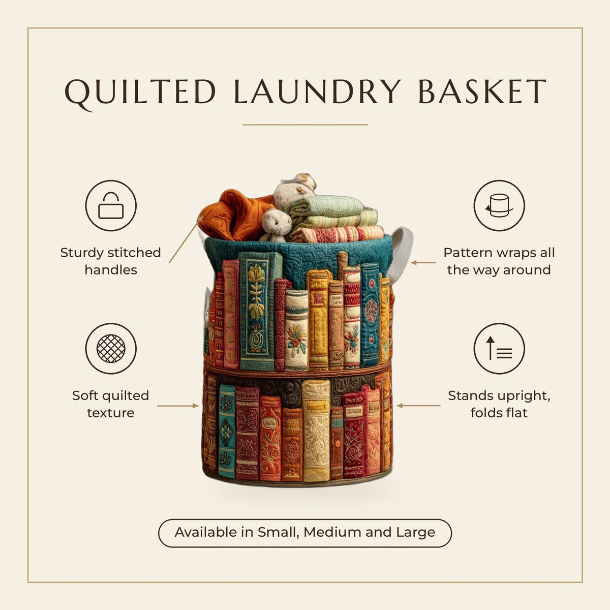 Quilted Laundry Basket - Cozy Nest features infographic