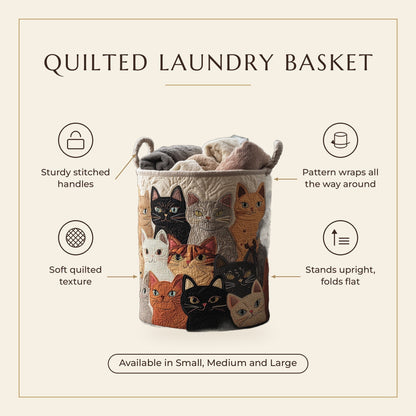 Quilted Laundry Basket - Cozy Purr features infographic