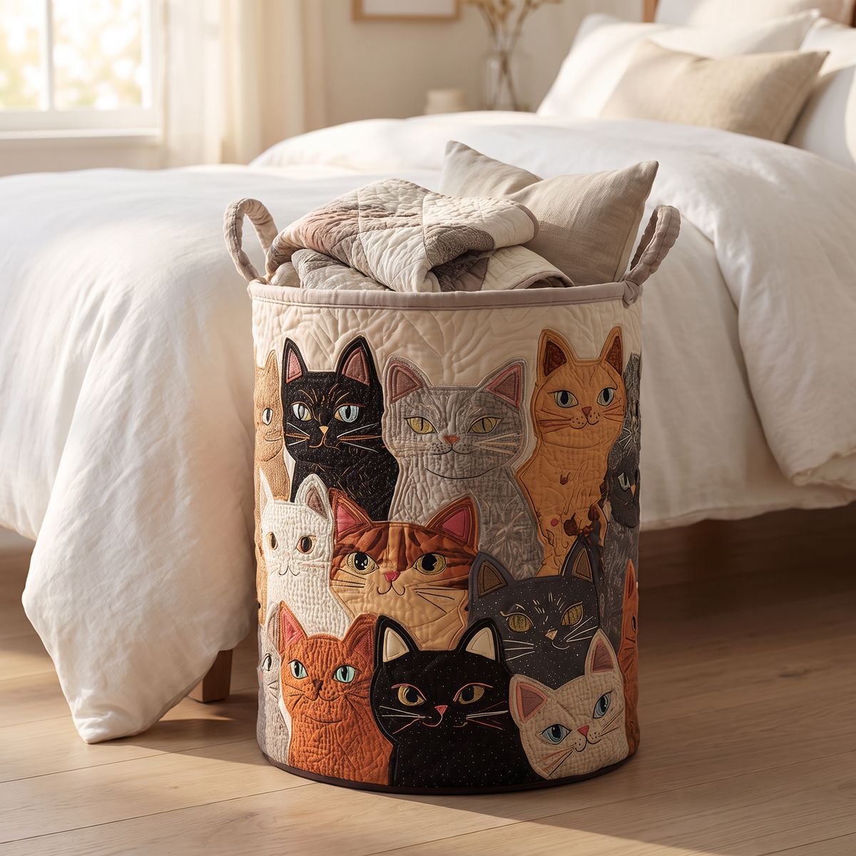 Quilted Laundry Basket - Cozy Purr
