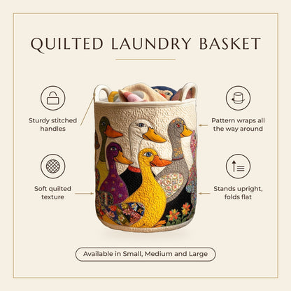 Quilted Laundry Basket - Crazy Duck features infographic