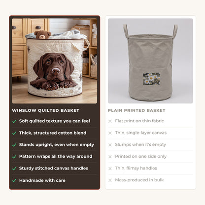 Quilted Laundry Basket - Cuddle Puppy compared with a plain printed basket