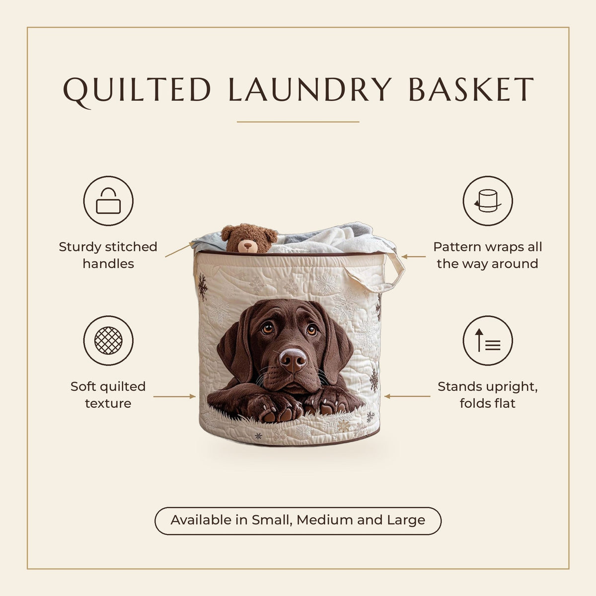 Quilted Laundry Basket - Cuddle Puppy features infographic