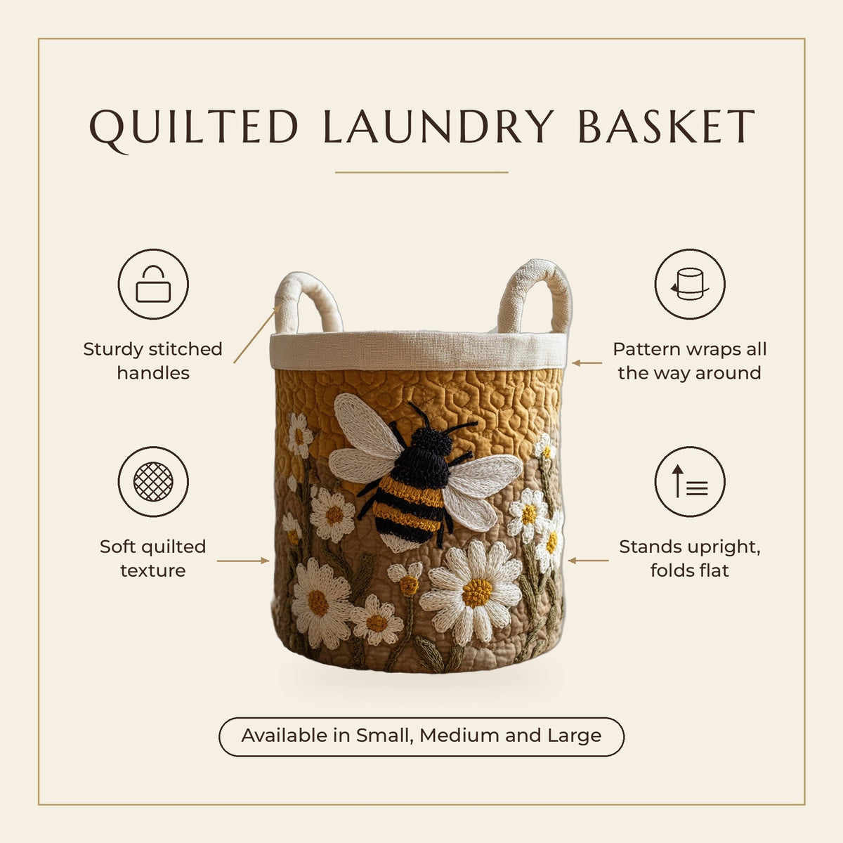 Quilted Laundry Basket - Daisy & Bee features infographic