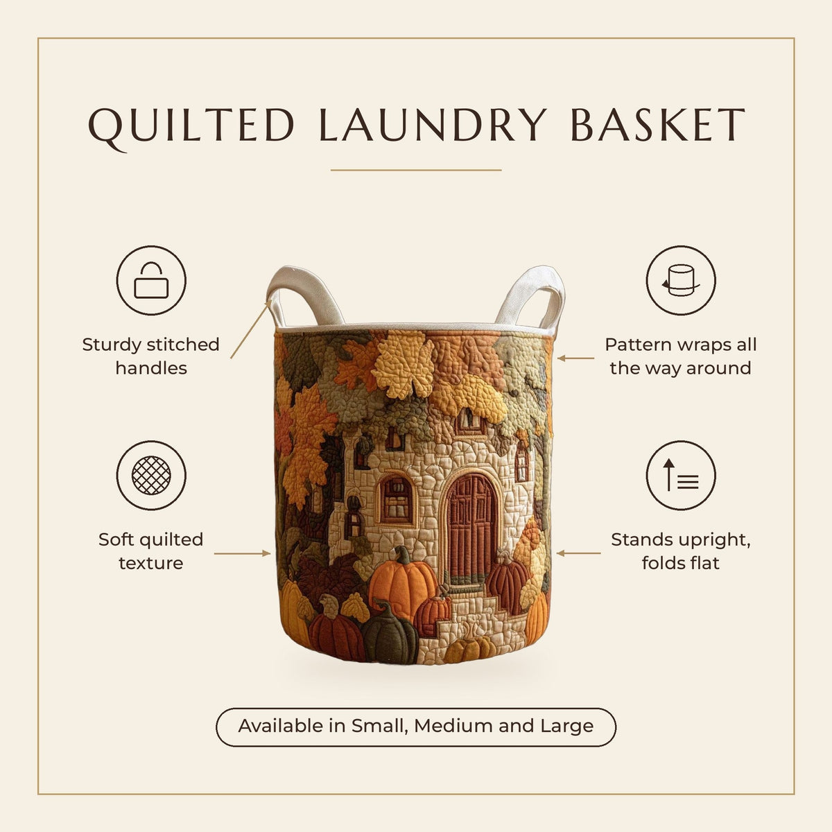 Quilted Laundry Basket - Dancing Autumn Leaves features infographic