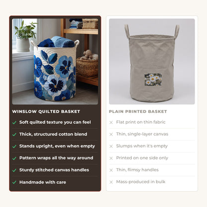 Quilted Laundry Basket - Dandy Dream compared with a plain printed basket