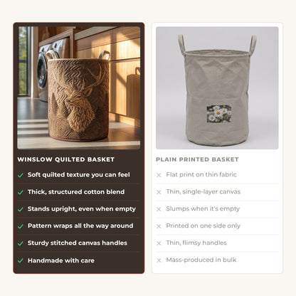 Quilted Laundry Basket - Deer compared with a plain printed basket