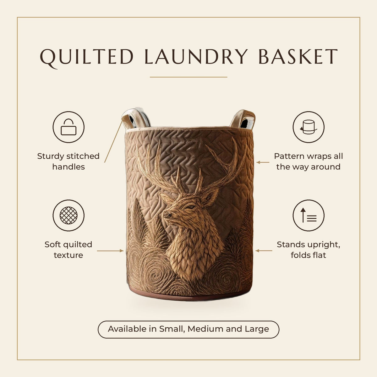 Quilted Laundry Basket - Deer features infographic