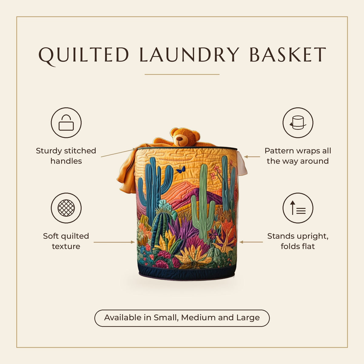 Quilted Laundry Basket - Desert Spirit features infographic
