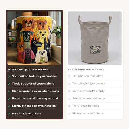 Quilted Laundry Basket - Dog Magic compared with a plain printed basket