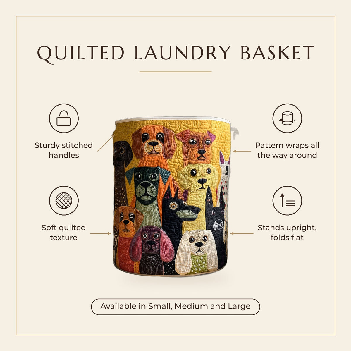 Quilted Laundry Basket - Dog Magic features infographic