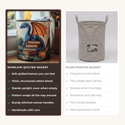 Quilted Laundry Basket - Dragon Valley compared with a plain printed basket