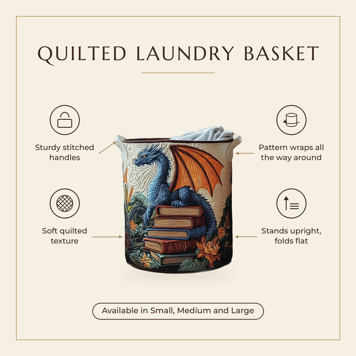 Quilted Laundry Basket - Dragon Valley features infographic