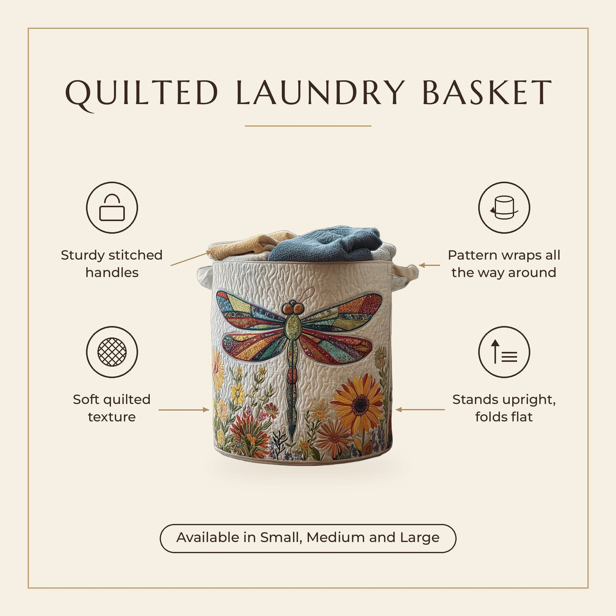 Quilted Laundry Basket - Dragonfly Pattern features infographic