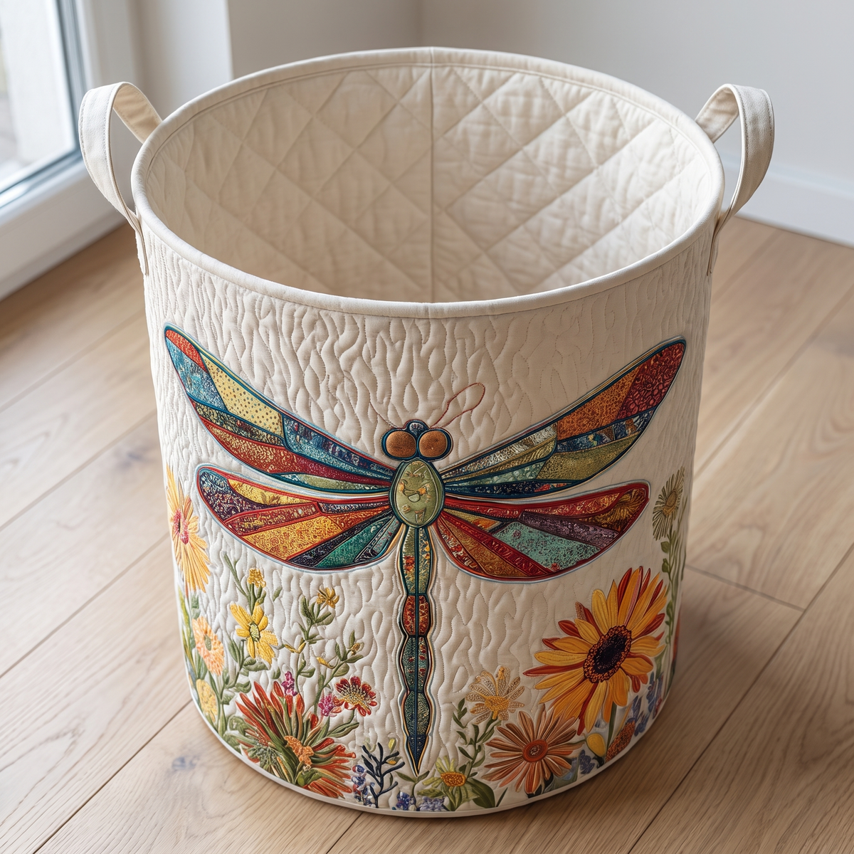 Quilted Laundry Basket - Dragonfly Pattern