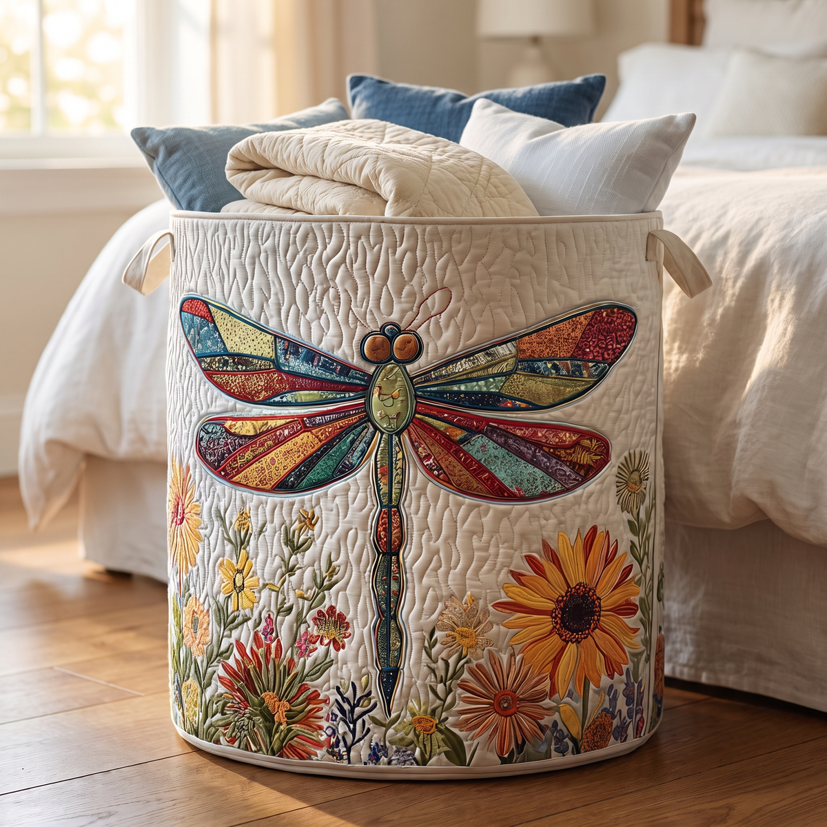 Quilted Laundry Basket - Dragonfly Pattern