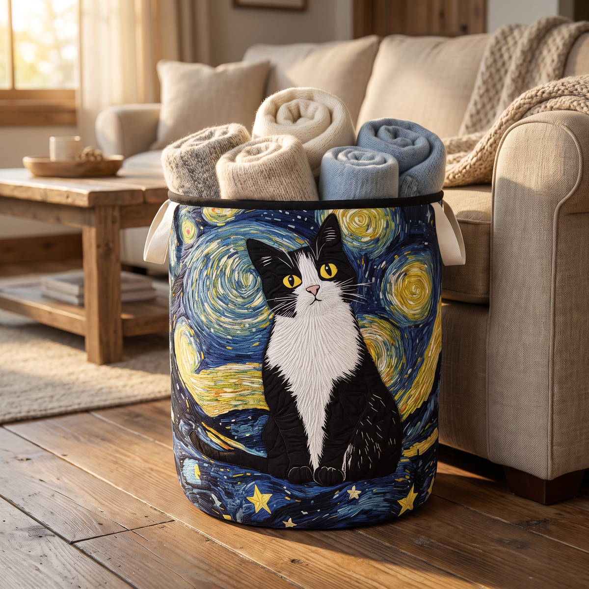 Quilted Laundry Basket - Elegant Feline