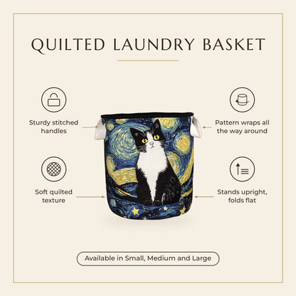 Quilted Laundry Basket - Elegant Feline features infographic