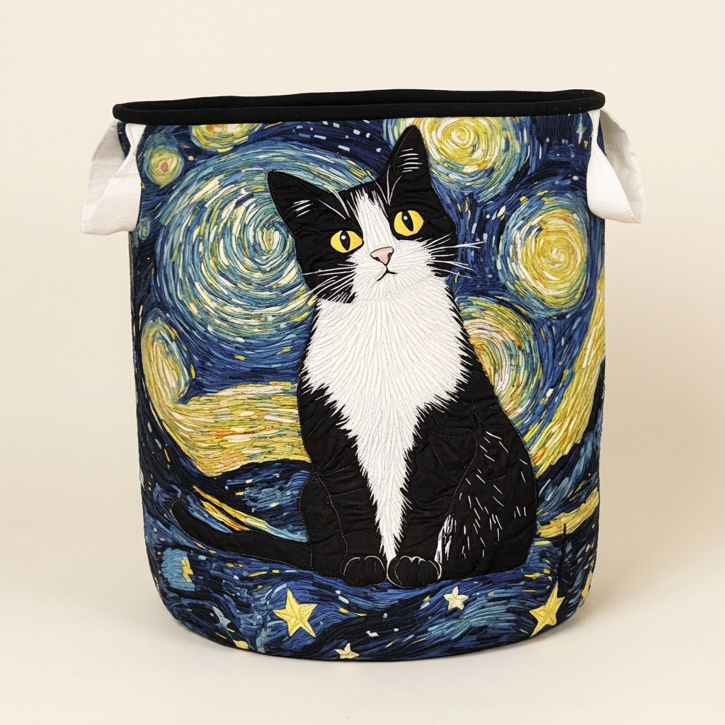 Quilted Laundry Basket - Elegant Feline, studio photo