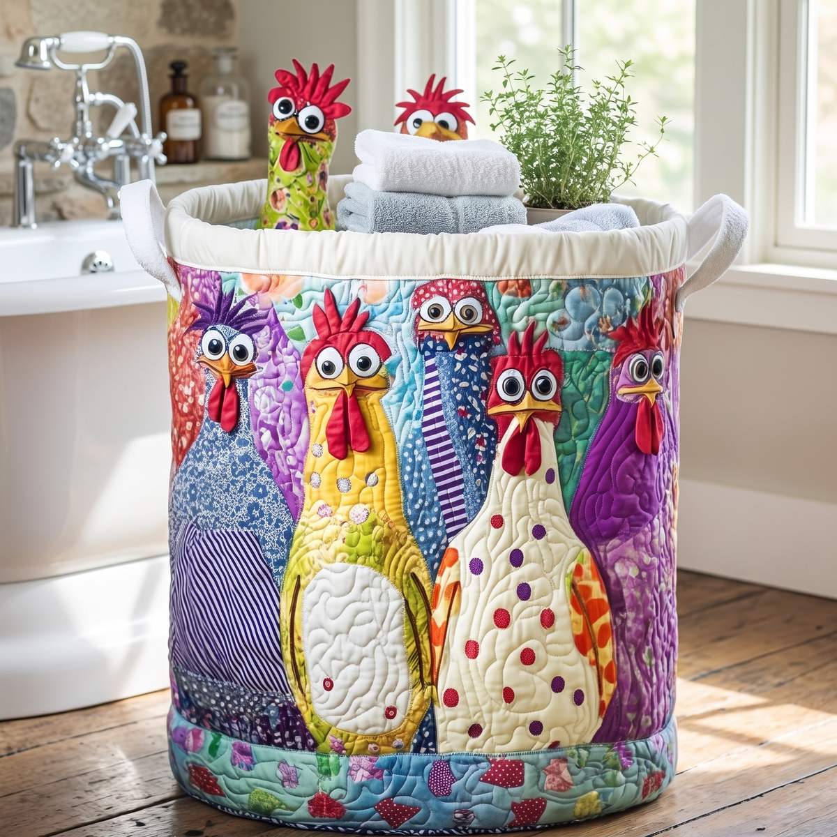 Quilted Laundry Basket - Fancy Hen