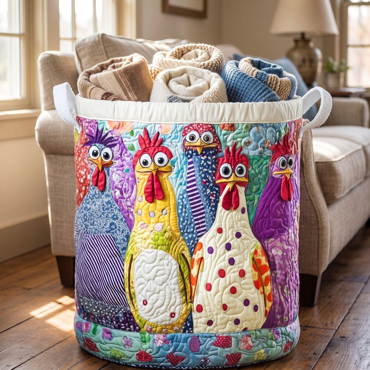 Quilted Laundry Basket - Fancy Hen