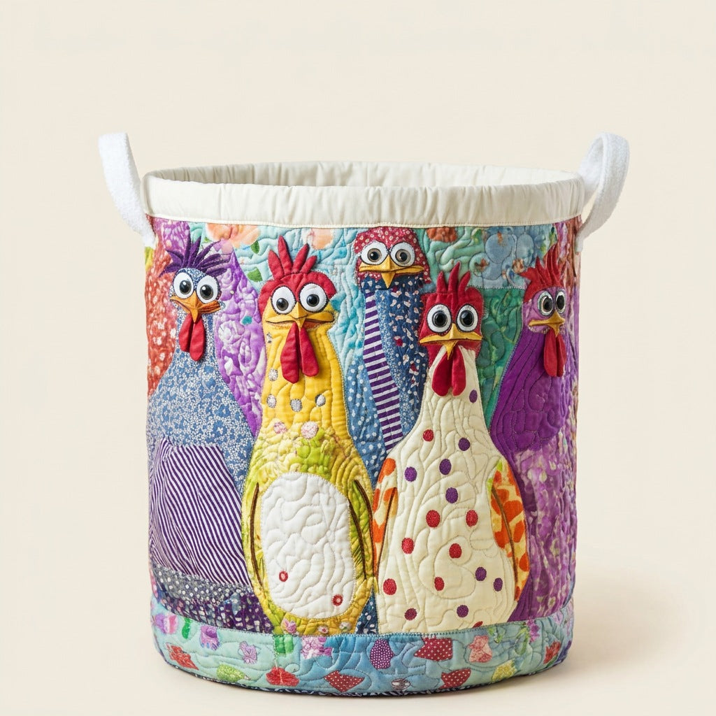 Quilted Laundry Basket - Fancy Hen, studio photo