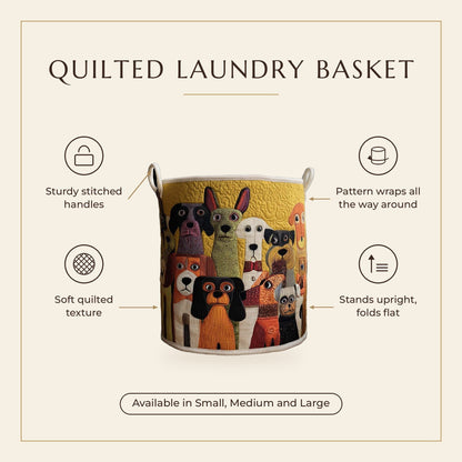 Quilted Laundry Basket - Fantasy Dogs features infographic