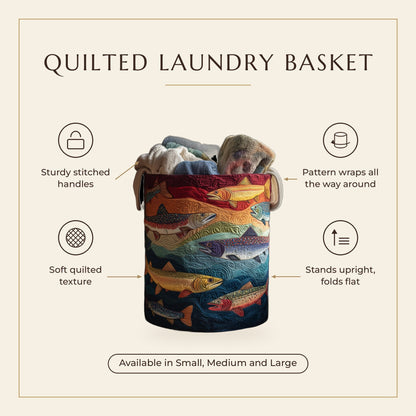 Quilted Laundry Basket - Fantasy Trout features infographic