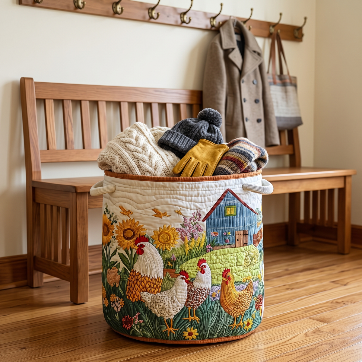 Quilted Laundry Basket - Farmhouse