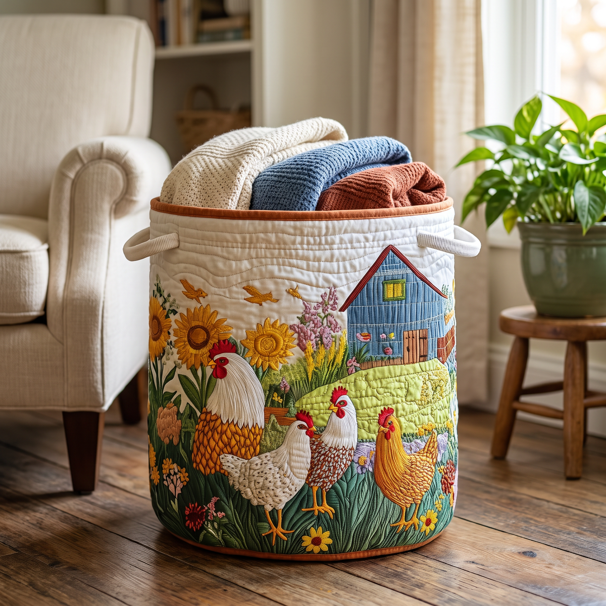 Quilted Laundry Basket - Farmhouse