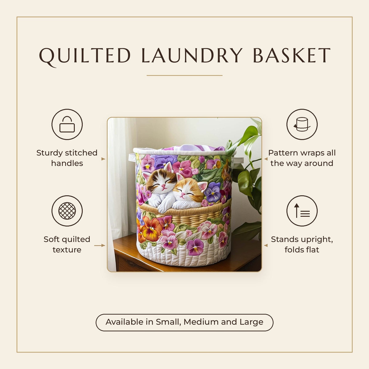Quilted Laundry Basket - Feline Chaos features infographic