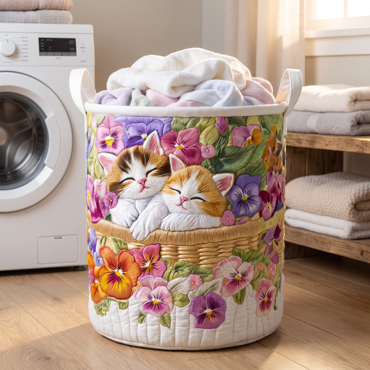 Quilted Laundry Basket - Feline Chaos