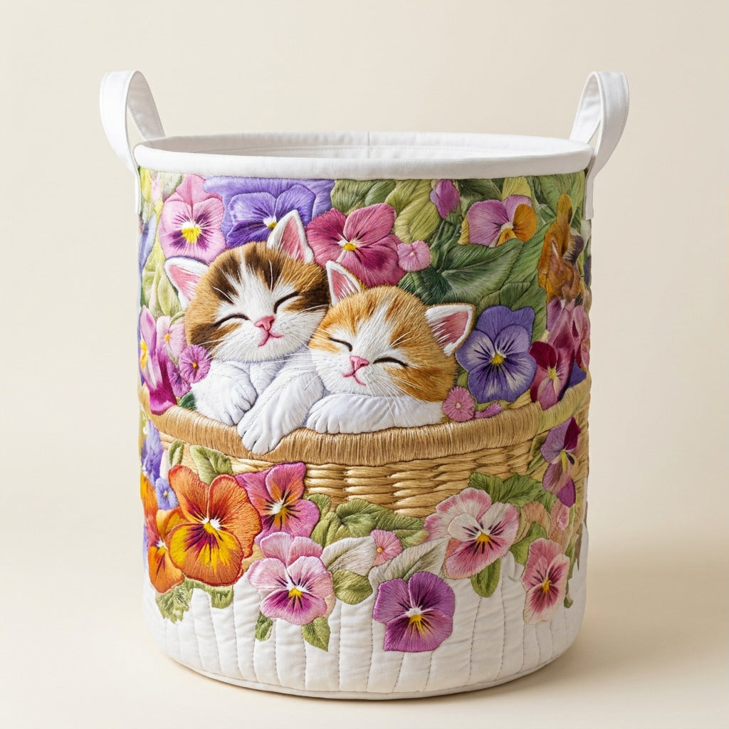 Quilted Laundry Basket - Feline Chaos, studio photo