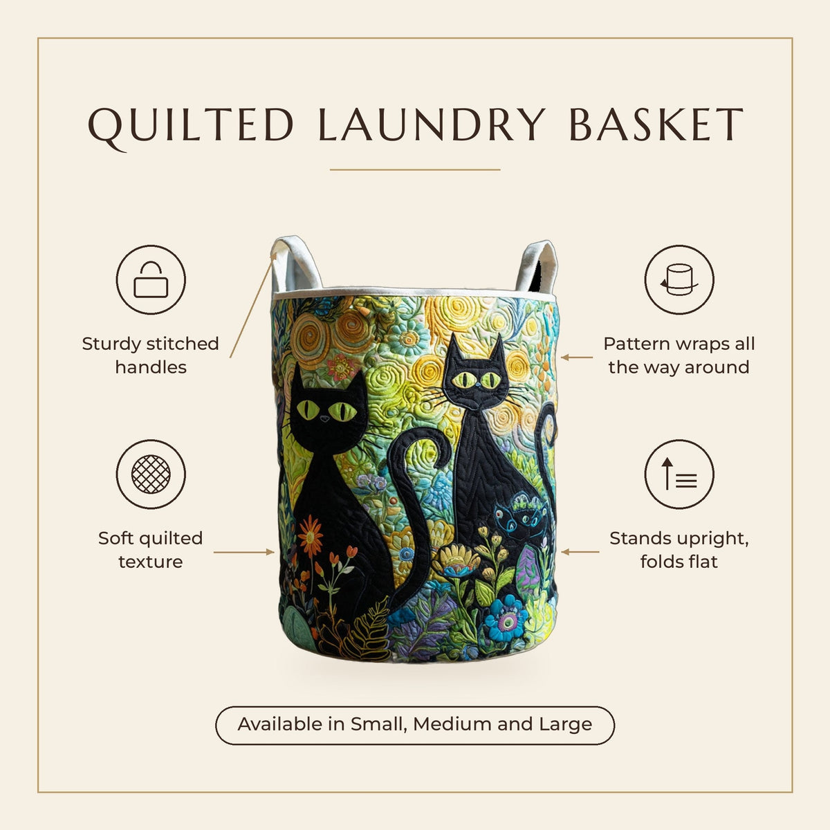 Quilted Laundry Basket - Feline Fiesta features infographic