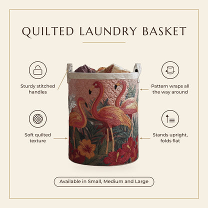 Quilted Laundry Basket - Flamingos in the Sun features infographic