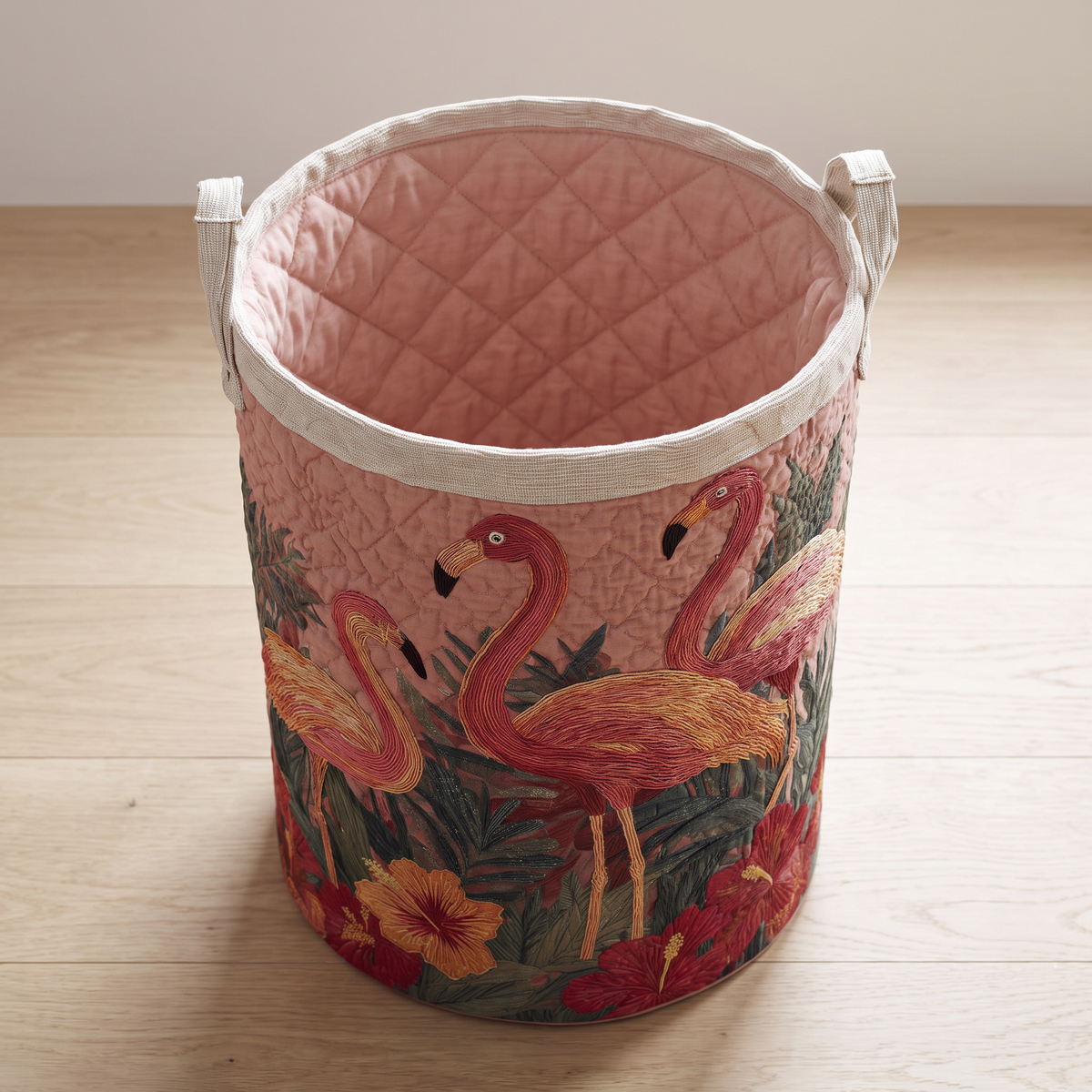 Quilted Laundry Basket - Flamingos in the Sun