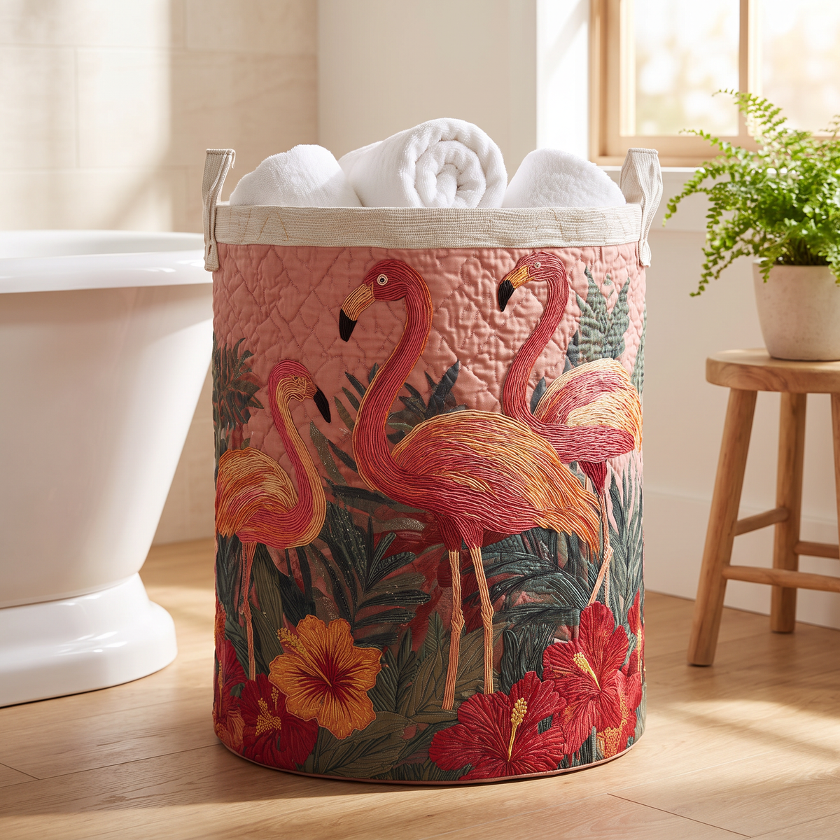 Quilted Laundry Basket - Flamingos in the Sun