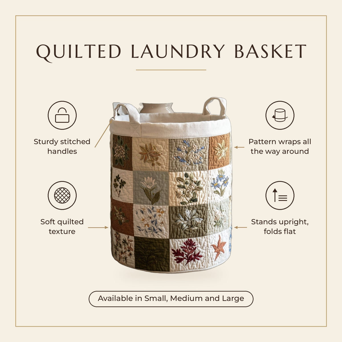 Quilted Laundry Basket - Floral Altar features infographic