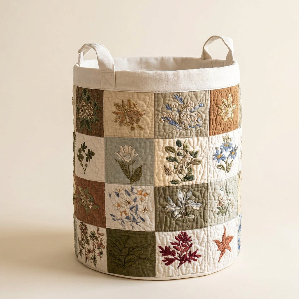Quilted Laundry Basket - Floral Altar, studio photo
