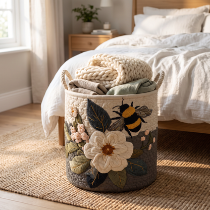 Quilted Laundry Basket - Floral Bee
