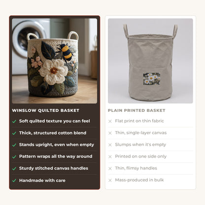 Quilted Laundry Basket - Floral Bee compared with a plain printed basket