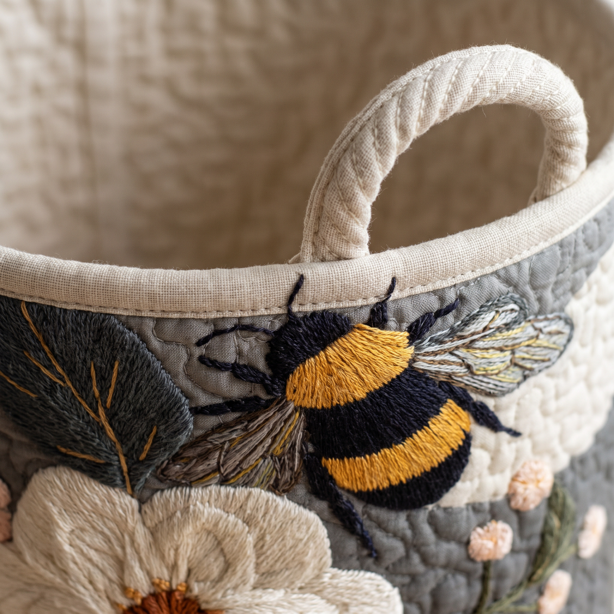 Quilted Laundry Basket - Floral Bee