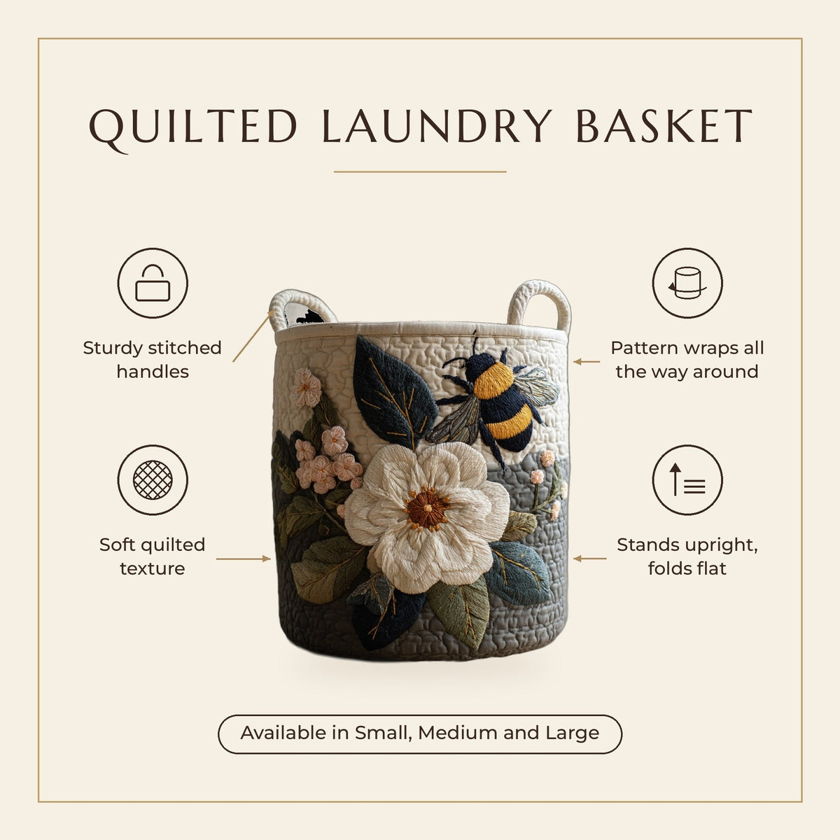 Quilted Laundry Basket - Floral Bee features infographic