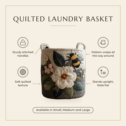 Quilted Laundry Basket - Floral Bee features infographic