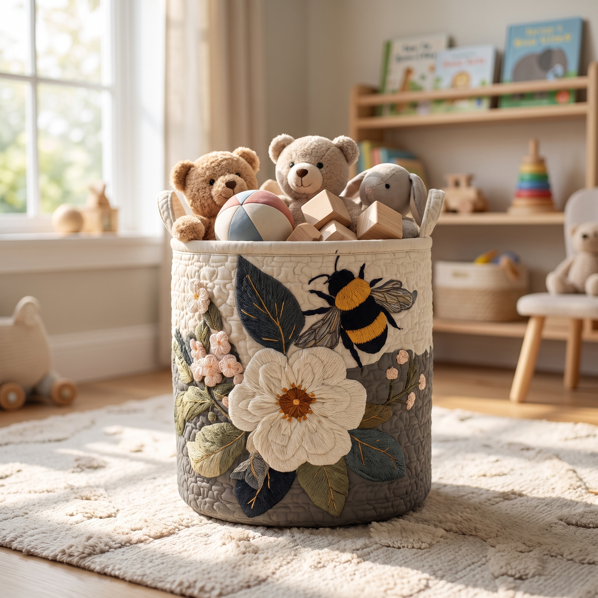 Quilted Laundry Basket - Floral Bee