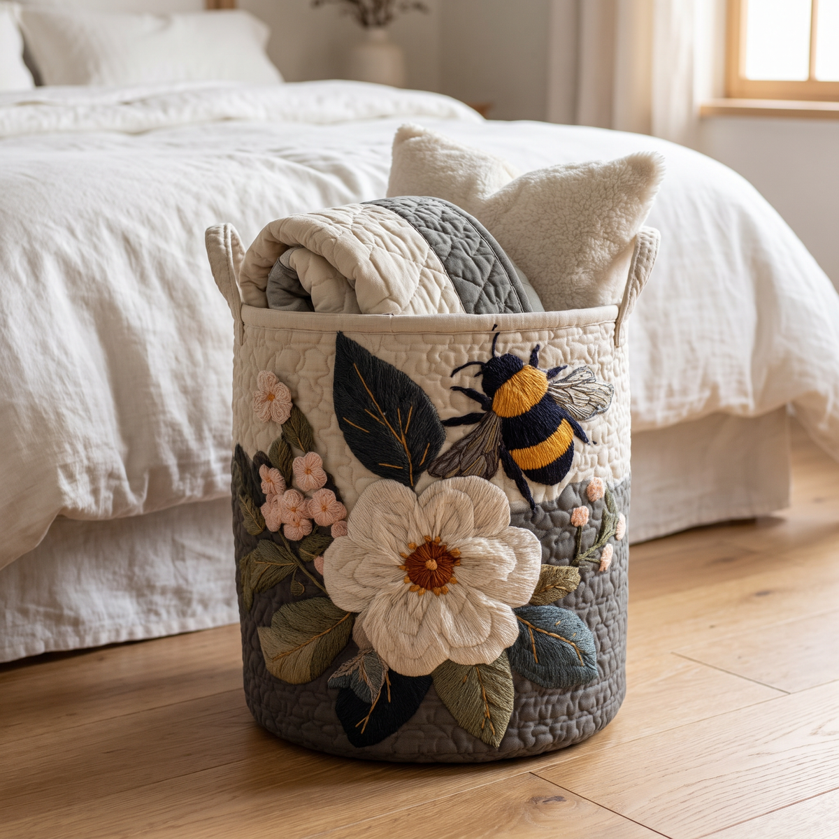 Quilted Laundry Basket - Floral Bee